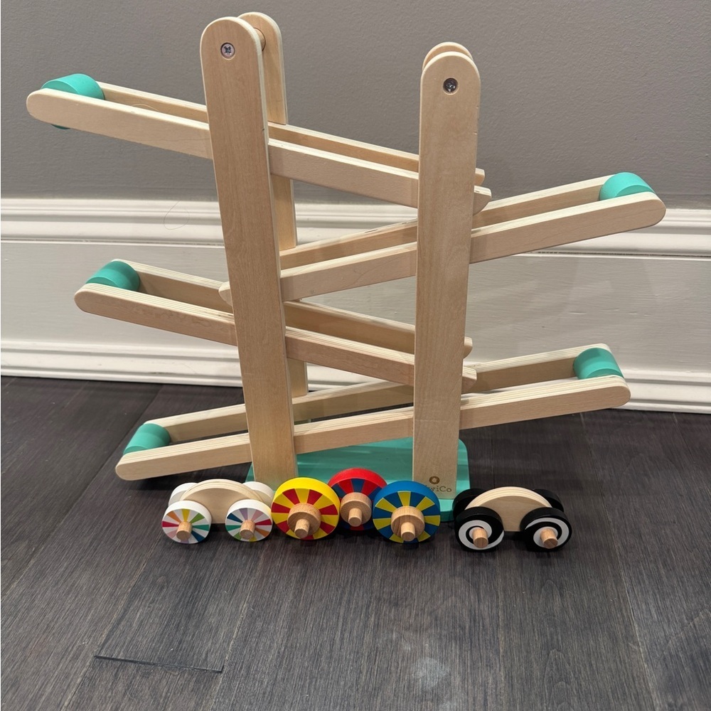 Kiwico Panda Crate Spinning Gear Car Colorful Wooden Ramp Racer Set Infant Toddl